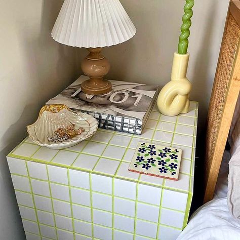 Studio Smiley on Instagram: “Lime green/white side plinth 60x40cm for @sandraseaton Go see her amazing work” Checkered Nightstand, Green And White Checkered Rug, Checkered Lamp, Black And White Checkered Lamp, Interior Design Plants, Cube Side Table, Tile Table, Diy Tile, Black Tiles