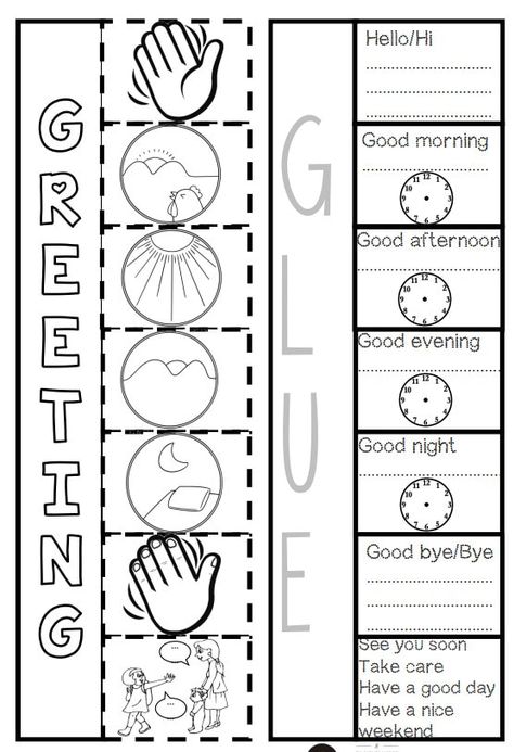 Grade One English Activities, English Activity For Grade 1, Teaching Greetings Activities, Greetings Activities For Kids, Greeting Activities, Greetings Worksheets For Kids, Polite Greetings Worksheet, Esl Greetings Worksheets, Greetings Worksheets