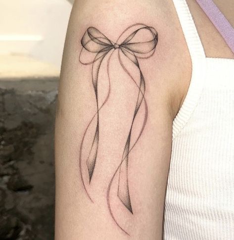 Bow Tattoo Back Of Arm, Fine Line Font Tattoo, Tattoo Lace, Around Arm Tattoo, Bunny Tattoos, Ribbon Tattoos, Mini Tattoo, Bow Tattoo, Small Pretty Tattoos