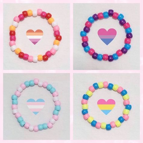 Pride Flags Bracelets, Things To Write On A Bracelet, Lgbtq Bracelet Beads, Bracelet Patterns Pony Beads, Lgbtq Crafts Ideas, Pride Accessories Diy, Pride Kandi Bracelets, Cute Kandi Bracelets, Pride Beaded Bracelets