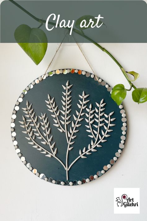 Lippan mirror art , clay art Simple Lippan Art, Mud Mirror Work, Colorful Eclectic Home, Fern Design, Lippan Art, Botanical Elements, Home Decor Hooks, Clay Crafts Air Dry, Handmade Wall Art