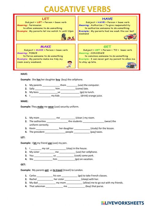 Causative Verbs Worksheet, Causative Verbs, Verb Worksheets, Something To Do, No Response, Abc, Meant To Be, I Can, Parenting