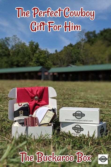 Is he the hardest person in your life to buy for? We know you love your cowboy and want to show him, so we have curated the perfect cowboy gift for him! We also made one for her too😉 | gifts for him | gift ideas for your cowboy | cowboy gift ideas | gifts for cowboy | gift for outdoor person | #giftsforhim #cowboygiftideas #cowboygifts #cowboygear Mens Western Christmas Gifts, Gifts For Cowboy Boyfriend, Gifts For Cowboy, Cowboy Crafts, Christmas Primitive Crafts, Gift Box Christmas, Cowboy Gifts, Birthday Basket, Cowgirl Gifts