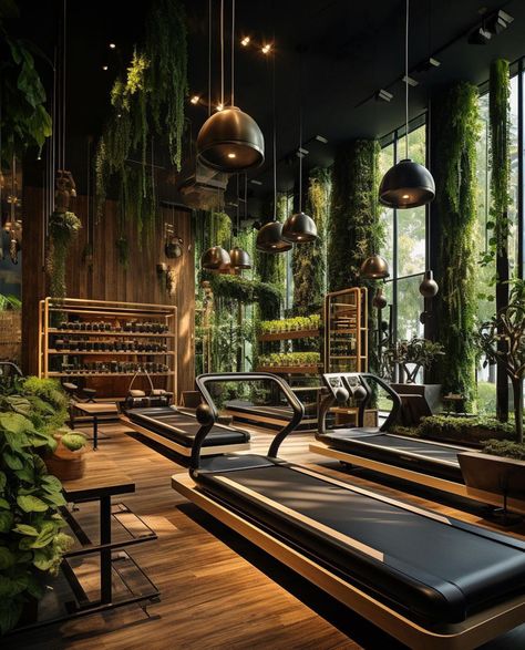 Eco-Friendly Modern Dream Home: Let Nature Decorate Bali Gym Design, Tropical Gym Interior, Beautiful Gym Design, Modern Fitness Gym Interior Design, Nature Gym Design, Spa Like Home Gym, Biophilic Gym Design, Beautiful Gym Interior, Luxurious Home Gym