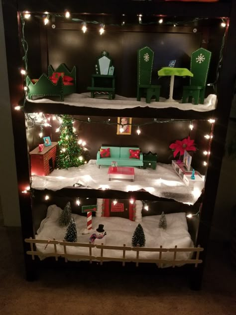 House For Elf On The Shelf, Elf House Diy On The Shelf, Diy Elf On The Shelf House, Elf On A Shelf House, Elf On Shelf House, Elf On The Shelf Doll House Ideas, Elf On The Shelf Furniture Diy, Elf House Ideas, Diy Elf House