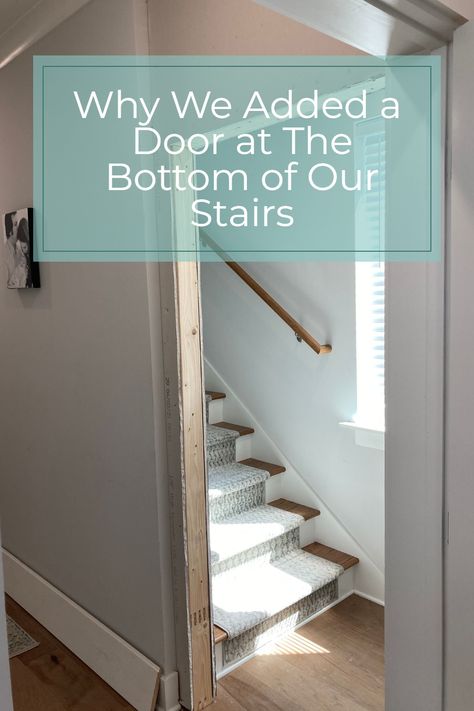 When we bought our house, it was listed as a 3 bedroom, 4 bathroom home. The third bedroom, it turned out, was actually just the upstairs loft area. However, when you came up the stairs there was no door. After living here for a year, we decided to add a door to the bottom of the stairs ourselves. #diy #womenwhodiy #diyprojects #homeprojects Sliding Door Stairs, Door At Bottom Of Stairs, Stairway Door, Basement Steps, Top Of Stairs, Loft Area, Building A Door, Son Bedroom, Upstairs Loft