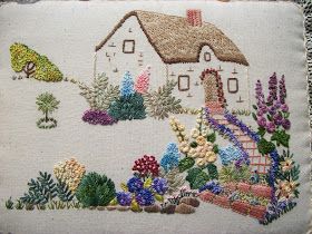 Hayfield Cottage: Cottage Garden Embroidery Country Embroidery, Embroidery Garden, Garden Embroidery, Hand Embroidery Projects, Embroidery Patterns Vintage, Brazilian Embroidery, Crewel Embroidery, Hand Embroidery Stitches, Vintage Embroidery