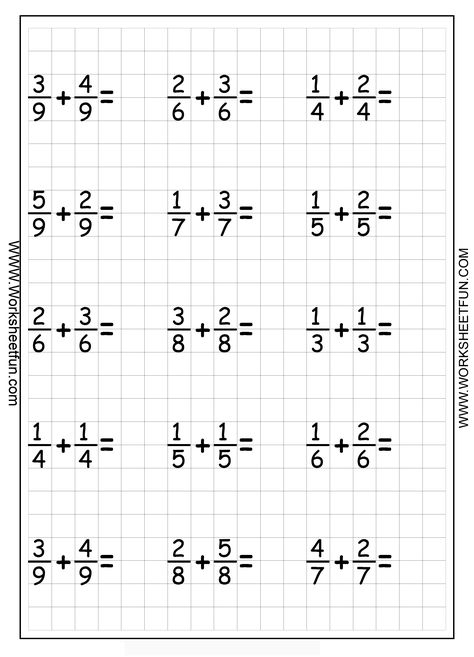 Fraction Addition, Free Fraction Worksheets, Addition Of Fractions, Math Fractions Worksheets, Writing Fractions, Adding Fractions, Worksheets For Grade 3, Adding And Subtracting Fractions, Math Sheets