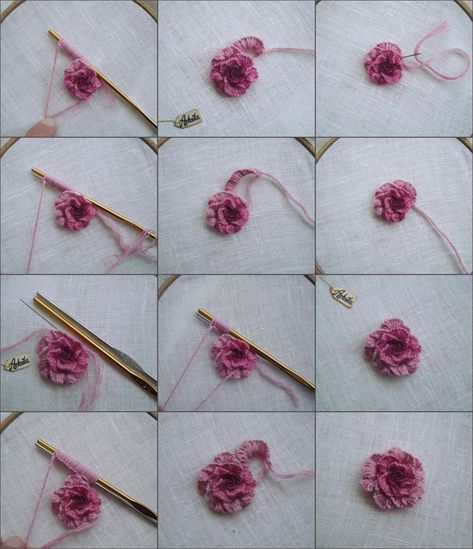 How To Embroider Roses, How To Embroider A Rose, Rose Thread Embroidery, Embroidery Rose Tutorial, Embroidered Rose Tutorial, Cast On Rose Embroidery, Cast On Stitch Embroidery, Hand Embroidered Roses Tutorial, Stem Stitch Rose Tutorial