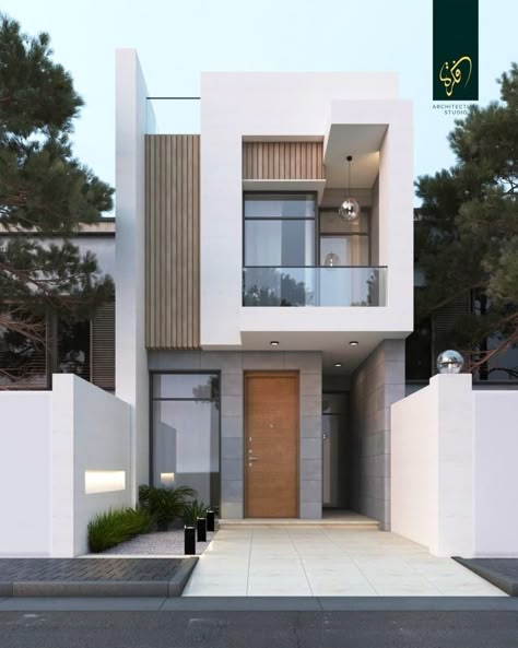 Narrow House Designs, 2 Storey House Design, Small House Layout, Modern Small House Design, Small House Design Exterior, Townhouse Designs, Modern House Facades, Narrow House, Architect Design House