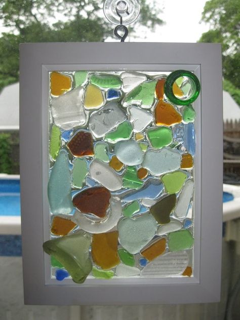 Sea Glass Window, Sea Glass Diy, Sea Glass Mosaic, Sea Glass Art Projects, Deco Marine, Beach Glass Crafts, Glass Window Art, Beach Glass Art, Glass Art Projects