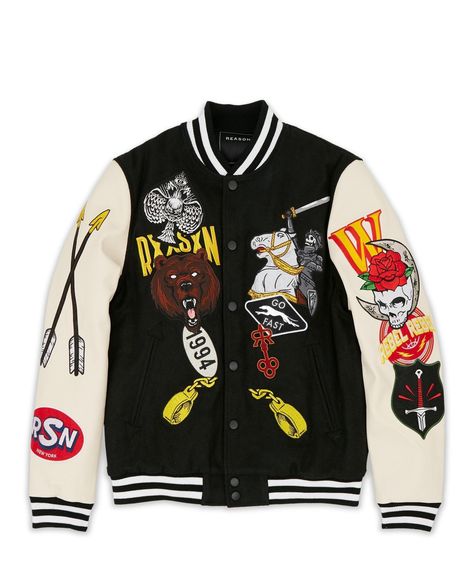 Collage Jacket, Copy Design, Varsity Jacket Outfit, Hype Clothing, Black Men Street Fashion, Heavy Jacket, Varsity Jacket Men, Smart Outfit, Fits Clothes