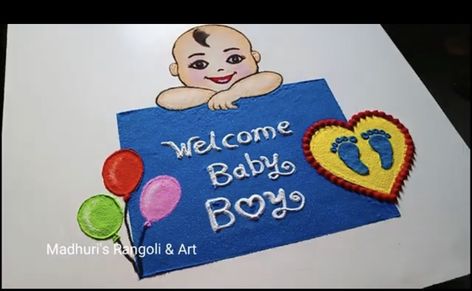 Naming Ceremony Rangoli Designs, Welcome Baby Rangoli, Baby Welcome Rangoli, 2025 Rangoli, Birthday Rangoli, Welcome Rangoli, Ganesha Rangoli, Mom Drawing, Poster Rangoli