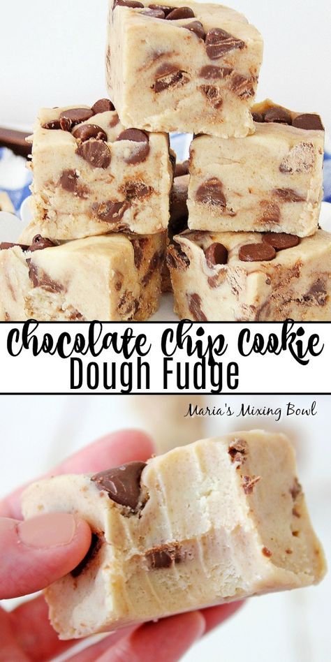 There are few flavors that are better than this Chocolate Chip Cookie Dough Fudge. If you're looking for a unique and tasty treat, this fudge recipe is about to become your new best friend. Chocolate Chip Cookie Dough Fudge Recipe, Fudge Flavour Ideas, Cookie Mix Fudge, Fudge Flavors Holidays, Matcha Fudge Recipe, Chocolate Chip Fudge Recipe, Cookies N Cream Fudge, The Best Fudge Ever, Cinnamon Roll Fudge