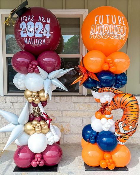 Bryan & College Station, Texas | Poppin’ Texas - Balloon Artists | Congrats to one of our very own, Mallory, on graduating 🎓🌟 We are so proud of you and cannot wait to cheer you on while you’re at Auburn 🐅… | Instagram Clemson Themed Graduation Party, Texas State University Graduation Party, College Balloons, Aggie Ring Dunk, School Balloons, College Signing Day, Ring Dunk, Aggie Ring, Trunk Party