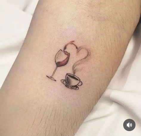 Coffee And Wine Tattoo, Wine Tattoo Ideas, Sarah Tattoo, Lace Sleeve Tattoos, Coffee Cup Tattoo, Wine Glass Tattoo, Wrap Around Wrist Tattoos, Wine Tattoo, Arm Tattoos Drawing