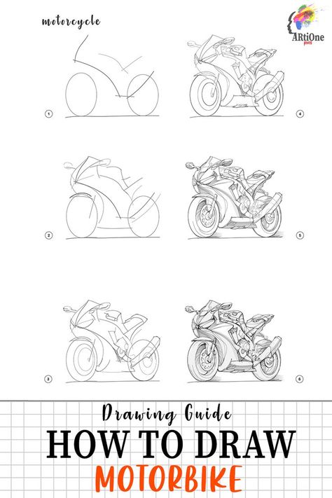 How to Draw Motorbikes Basic Of Drawing Step By Step, How To Draw A Motorcycle Step By Step, Motorcycle Sketch Drawing, Motorbike Drawing Simple, Motorcycle Drawing Easy, How To Draw A Motorcycle, Motorbike Drawing, Bicycle Sketch, Bike Drawing