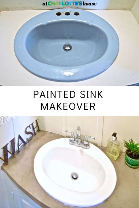 When we wanted to update a dated bathroom sink, but didn't have the budget to replace the entire thing, I spent $10 to paint it! See how I updated our bathroom vanity with paint for an inexpensive makeover. Painting Bathroom Sinks, Painting A Sink, Paradise Decor, Bathroom Sink Diy, Remodeling Hacks, Old Sink, Vanity Makeover, Diy Bathroom Makeover, Bathroom Vanity Makeover