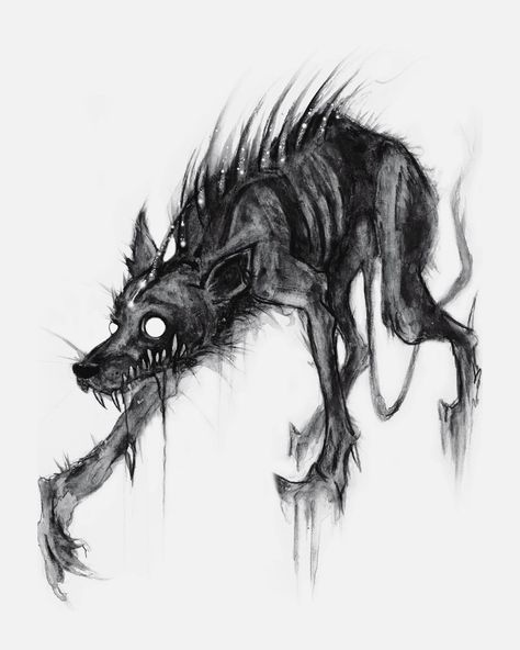 Creepy Wolf Art, Creepy Dog Drawing, El Chupacabra Art, Creepy Dog Art, Creepy Creatures Drawing, Creepy Animal Drawings, Chupacabra Drawing, Chupacabra Tattoo, Scary Dog Drawing