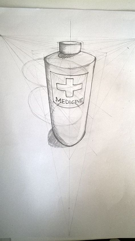 3 point perspective drawing of a medicine bottle 3 Point Perspective Drawings, 3 Point Perspective Objects, Prespective Sketches 3 Point, Bottle Perspective Drawing, 2 Point Perspective Product Sketch, Two Point Perspective Object Drawing, Perspective Drawing 3 Point, 2 Point Perspective Objects, Three Point Perspective Drawing Object