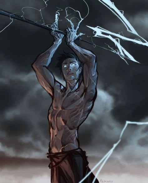 Light Magic Drawing, Storm Sorcerer Dnd Male, Lighting Character Design, Tough Character Design, Giant Holding Person, Dnd Storm Sorcerer, Character Looking Down, Elemental Sorcerer, Magic User Pose