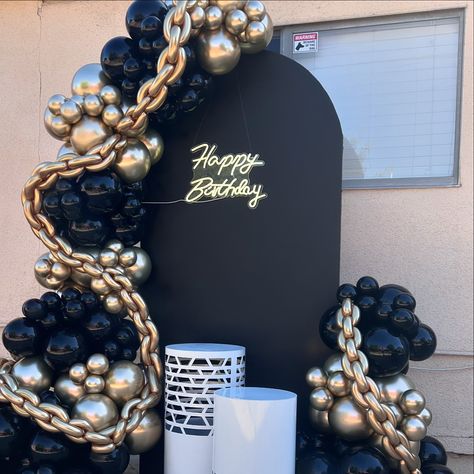 “Serving luxury with this stunning Versace-inspired balloon decor! 🖤✨ Bold black and gold accents paired with statement chain details for a high-fashion celebration. Pure elegance for your special day! 🏛️🎉 #VersaceVibes #LuxuryPartyDecor #BalloonArt #gatsbyballoons #luxurylifestyle #luxuryballoons #backdrop #versacepartydecor #versace #partyideas Luxury Birthday Party, Black And Gold Accents, Balloons Ideas, 60th Bday, Luxury Birthday, Pure Elegance, Balloon Decor, Balloon Art, Man Birthday