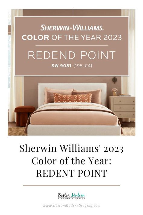 Sherwin Williams released their 2023 Color of the Year: Redend Point. This soft, warm and versatile hue is described as "minimal, yet cozy," and "creates a comforting backdrop for the everyday moments that matter." View Inspiration photos and more Sherwin Williams Reddened Point, Redend Point Bedroom, Redend Point Color Sherwin Williams, Redend Point, 2023 Color Of The Year, Earthy Pink, Sherman Williams, Rangoli For Diwali, Sherwin Williams Colors