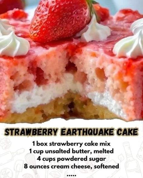 Chef Nancy Fuller 🥣🍛🍜 | 🍓 Strawberry Earthquake Cake 🍓 | Facebook Strawberry Earthquake Cake, Strawberry Refrigerator Cake, Box Strawberry Cake, 9x13 Cake, Earthquake Cake Recipes, Loopy Whisk, Nancy Fuller, Homemade Cake Mixes, Earthquake Cake