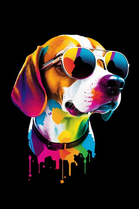 Colorful Beagle illustration wearing sunglasses. With ink dripping from the bottom. This design is perfect for any Beagle dog lover. Beagle Illustration Dog Art, Animal Illustration Cute, Colorful Tshirt Design, Dog Tshirt Design, Dog T Shirt Design, Cool T Shirt Designs Graphics, T-shirt Designs, Tshirt Painting Ideas, Dog Tshirt Ideas