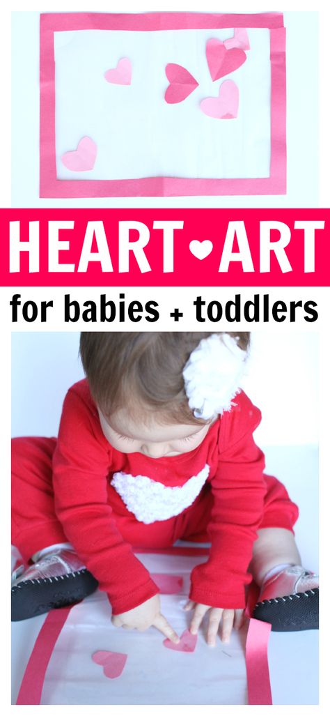 Super simple and mess-free early art activity for babies and toddlers! Art For Babies, Activity For Babies, Activities For One Year Olds, Toddler Valentine Crafts, Infant Classroom, February Crafts, Baby Art Projects, Diy Heart, Toddler Valentines