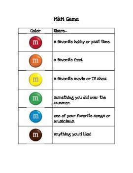 Ice Breaker (M&M Game 3) Mnm Game, Ice Breaker Game, Get To Know You Activities, Ice Breaker Games, Icebreakers, Beginning Of Year, Seventh Grade, Ice Breaker, Beginning Of The School Year