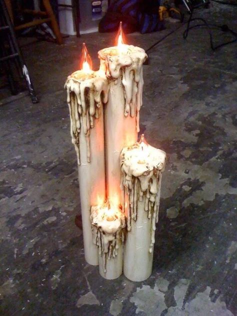 POOL NOODLE CANDLES Pvc Candles, Pool Noodle Candles, Diarama Ideas, Diy Halloween Dekoration, Halloween Decor Diy, Easy Diy Halloween Decorations, Pool Noodle, Deco Originale, Flickering Candles