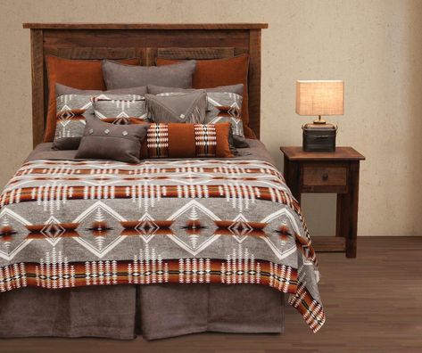 SNEAK PEEK!! Buffalo Plaid, Lazy Lodge & Mesquite bedding ensembles by Wooded River are coming soon! #woodedriver #bedding #westernbedding #westernbedroom #lodgebedding #southwestbedding #westernstyle #rusticbedding #westerndecor #bedroomdecor Aztec Bedding, Rustic Color Palettes, Western Bedding, Wood River, Bed Ensemble, Leather Bed, Southwestern Design, Bedding Essentials, Leather Pillow