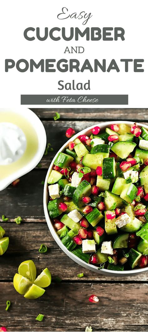 Cucumber Pomegranate Salad, Pomegranate Arils Recipe, Pomegranate Salad Recipes, Pomegranate Feta Salad, Pomegranate Recipes Healthy, Pomegranate And Feta Salad, Fresh Cucumber Salad, Pomegranate Seeds Recipe, Garden Cucumbers