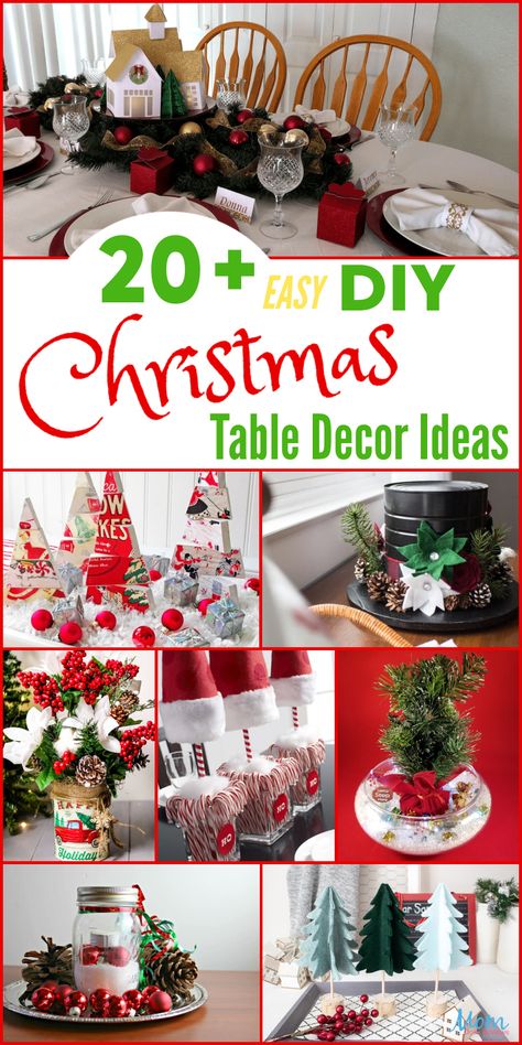 20+ Easy DIY Christmas Table Decor Ideas for a Beautiful Table Setting - Mom Does Reviews Diy Christmas Table Decor, Christmas Table Decor Ideas, Simple Table Decorations, Christmas Table Decorations Diy, Diy Christmas Table, Table Decoration Ideas, Christmas Party Table, Christmas Table Decoration, Christmas Dining Table