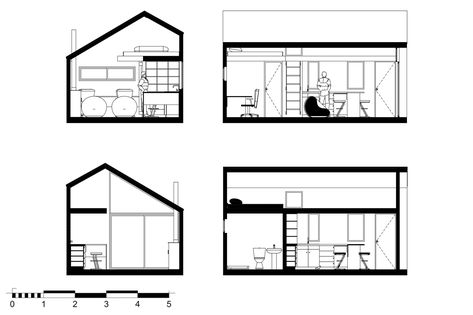 Image 12 of 14 from gallery of PV Cabin / Lorena Troncoso-Valencia. Sections Minimalist Cabin, Prefab Cabins, Cottage Style House Plans, Weekend House, Casa Container, Tiny Cabin, Tiny House Cabin, Small Cabin, Modern Cabin