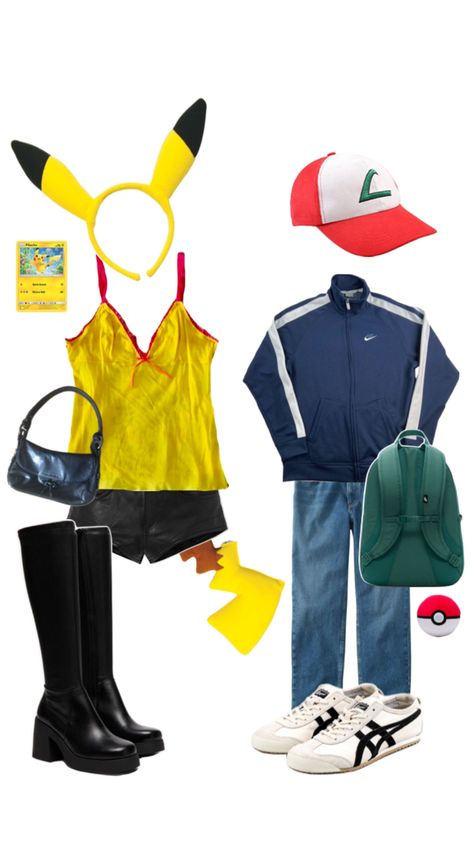 Ash And Pikachu Costume Couple, Ash And Pikachu Costume, Pikachu And Ash Costume, Pikachu And Ash, Pikachu Halloween Costume, Pretty Costumes, Pikachu Halloween, Original Halloween Costumes, Halloween Costumes Brunette