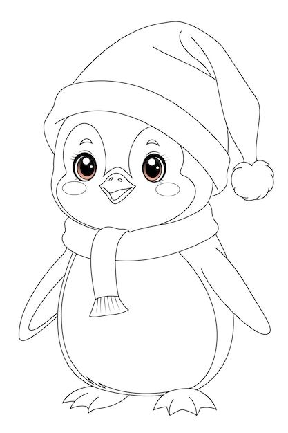 Happy Penguin, Penguin Coloring Pages, Penguin Coloring, Free Christmas Coloring Pages, Penguin Drawing, Christmas Coloring Sheets, Hats And Scarves, Santa Hats, Easy Coloring Pages