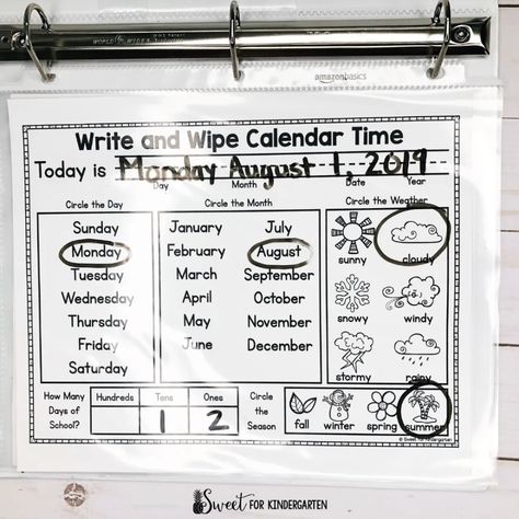 Making Calendar Time Interactive in Kindergarten | Sweet for Kindergarten Calendar Routine Kindergarten, Calendar Time Kindergarten, Morning Work Binder, Make Calendar, Morning Calendar, Kindergarten Calendar, Calendar Skills, Homeschool Binder, Calendar Worksheets