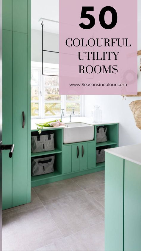 Bright Utility Room Ideas, Colorful Utility Room, Fun Utility Room Ideas, Wallpapered Utility Room, Bright Utility Room, Utility Room Storage Shelves, Kitchen Utility Layout Plan, Colourful Utility Room Ideas, Colourful Laundry Room Ideas