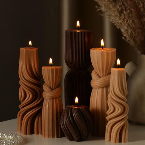 PRICES MAY VARY. Size and Design Varieties: our size is not large, please check the size carefully before buying, the package includes 6 differently styled decorative pillar candles, measuring between 1.97-6.89 inches/ 5-17.5 cm; This variety of sizes and designs serves beautiful visual effects and meets a wide range of your needs Aesthetic and Quality Material: our ribbed pillar aesthetic candles are made from quality soy wax with cotton wicks, ensuring a steady, safe, and delicate burn; Enjoy Candle Display Fireplace, Rust House Decor, Earth Toned Decor, Candles On Shelves, Mens Appartement, Candles As Centerpieces, Gifts For Fall Lovers, Unique Home Decor Accessories, Speakeasy Home Decor