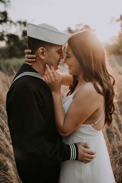 Military Wedding Navy, Navy Couple Pictures, Navy Sailor Wedding, Navy Photoshoot, Navy Military Wedding, Sailor Photoshoot, Navy Engagement Photos, Navy Military Weddings, Military Wedding Marine