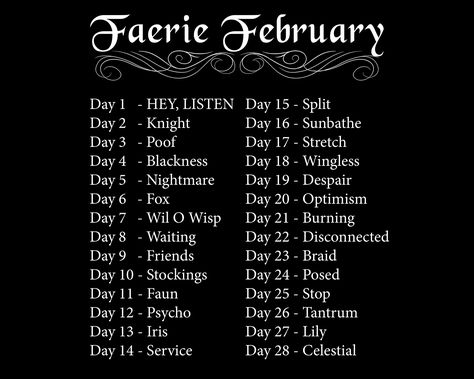 February Art Challenge 2024, Tober Prompts, February Motivation, Faerie Art, Oc Things, Art List, Creative Prompts, Drawing Challenges, Monthly Challenges