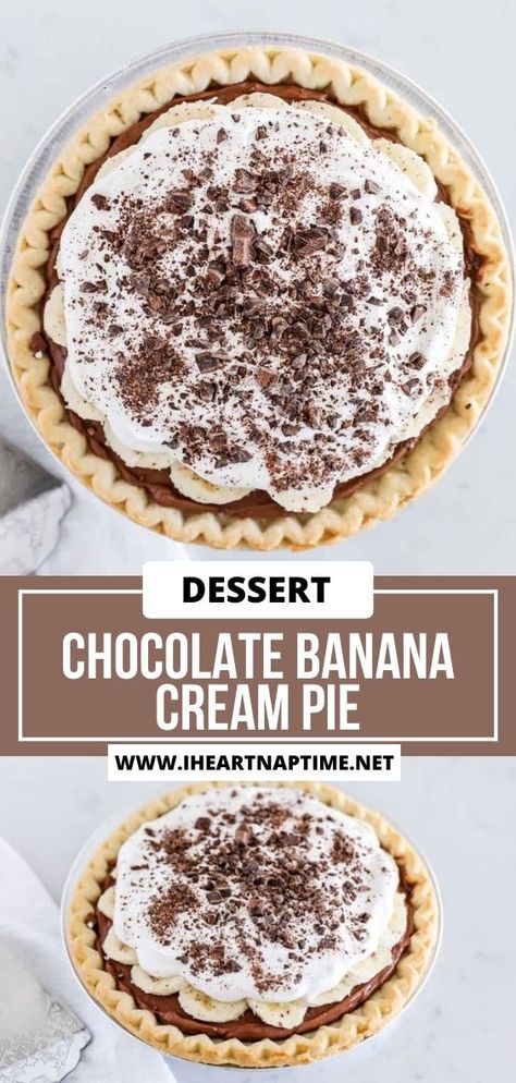 Chocolate Banana Cream Pie Recipe, Banana Cream Pie Recipe With Pudding, Chocolate Cream Pie Easy, Chocolate Banana Cream Pie, Banana Pie Recipe, Chocolate Pie With Pudding, Banana Cream Pie Recipe, Homemade Graham Cracker Crust, Banana Pie