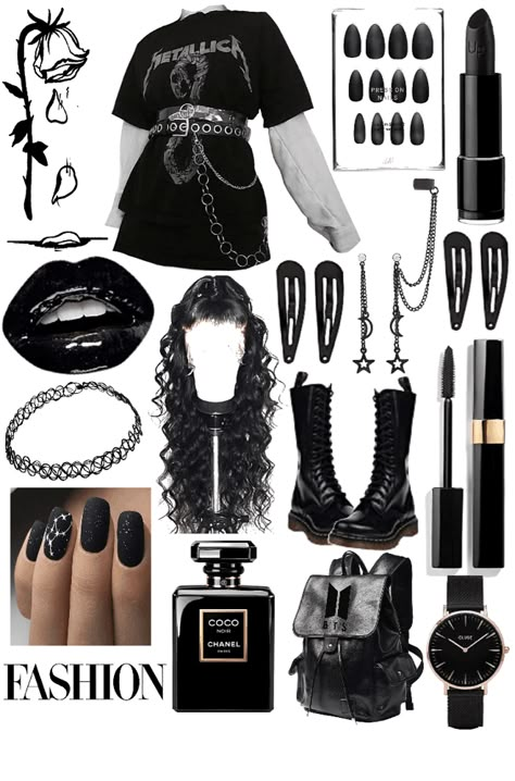 Outfit Ideas Dark Aesthetic, Layered Emo Outfits, Cute Goth Outfits For School, Cute Gothic Outfits For School, Instagram Grunge Aesthetic Outfits, Gothic Outfit Ideas For School, Black Themed Outfits, Goth Outfit Ideas For School, Cute Emo Outfits For School