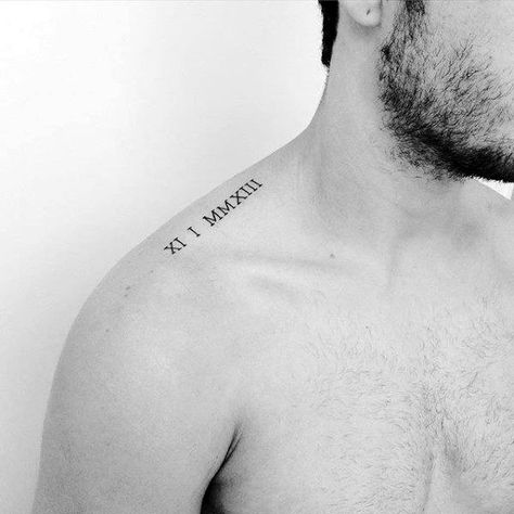 Roman Numerals Minimalist Mens Collar Bone Tattoo Ideas Tattoos Arm Mann, Collar Bone Tattoos, Collar Bone Tattoo For Men, Minimalist Tattoo Meaning, Tattoo Diy, Hamsa Tattoo, Tattoos Men, Bone Tattoos, Owl Tattoo Design