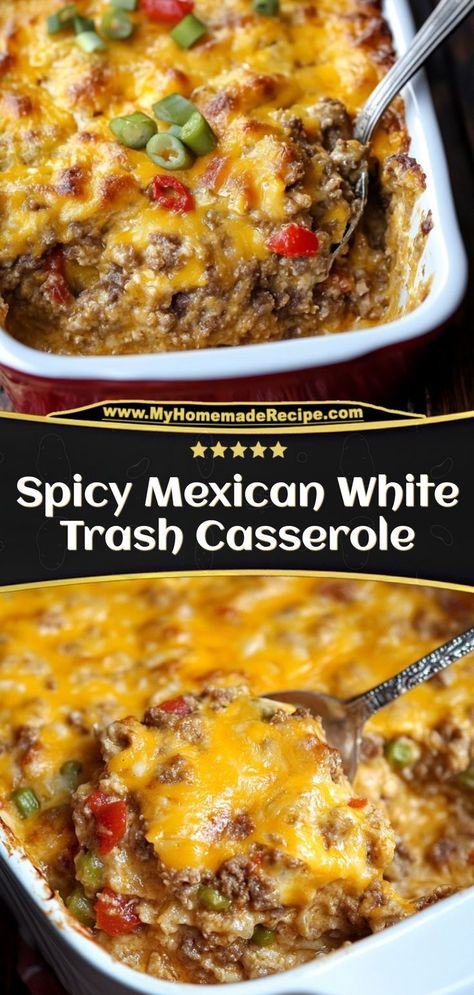 Hearty, cheesy, and full of Tex-Mex flavor, this Spicy Mexican White Trash Casserole is a simple, crowd-pleasing dish. Perfect for busy weeknights! Ingredients: 1 lb ground beef 1 cup tortilla chips, crushed 1 cup salsa 1 cup shredded cheddar cheese A spicy, cheesy casserole that’s perfect for taco night Easy Throw Together Meals Ground Beef, Easy Quick Mexican Recipes, Mexican Hot Dish, Mexican Meals With Ground Beef, Mexican Main Dishes For Party, Mexican Meal Ideas For Party, Simple Casserole Recipes Easy Meals, Easy Cheap Mexican Meals, Mexicorn Casserole Recipe