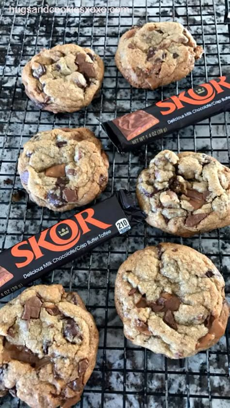 Skor Double Chocolate Chip Cookies Cookies Cake Recipe, Skor Bars, Double Chocolate Chip Cookies, Cookies Cake, Double Chocolate, Homemade Chocolate, Favorite Cookies, Cookie Desserts, Holiday Baking