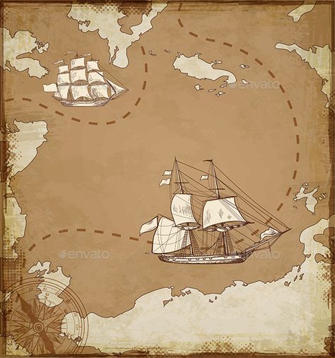 Ancient Map with Ships Ancient Theme Background, Vintage Ship Aesthetic, Vintage Map Drawing, Vintage Map Illustration, Ancient Ship, Ancient Background, Ship Sketch, World Map Painting, Ancient World Maps