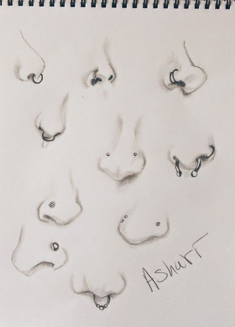 Piercing Drawing, Sketch Nose, Nose Peircing, How To Draw A Nose, Draw A Nose, Anime Nose, Ring Sketch, Face Piercings, Nose Drawing